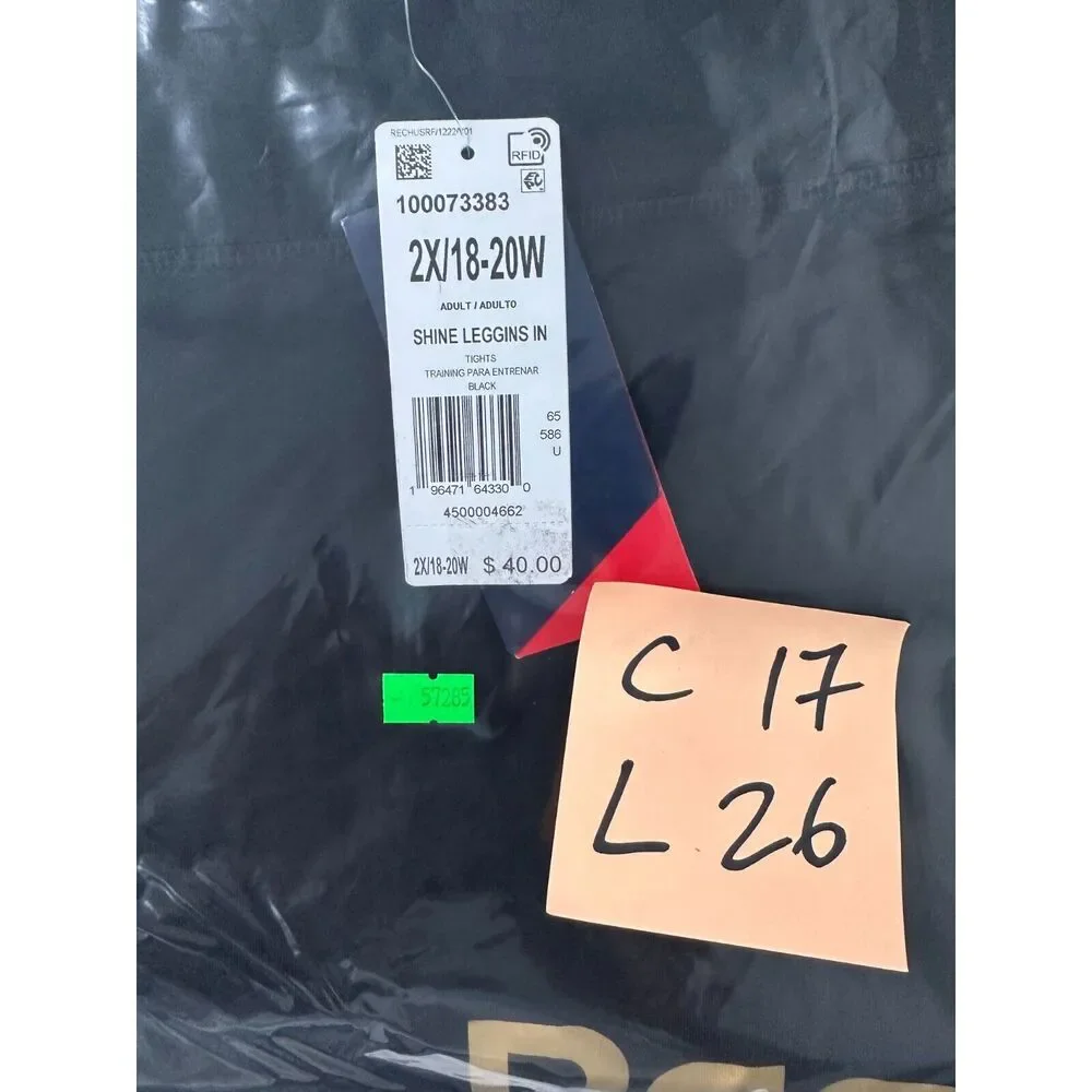 Reebok Womens Black Shine Full-Length Logo Tight Compression Leggings Size 2X - Picture 6 of 6